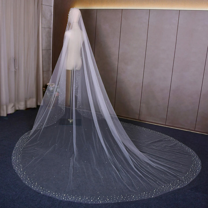 Royal Beaded Pearl Wedding Veil