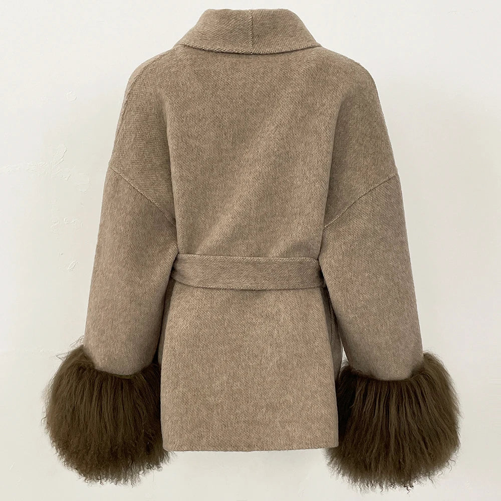 Elegant Mongolian Fur Woolen Overcoat