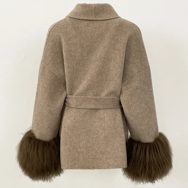Elegant Mongolian Fur Woolen Overcoat