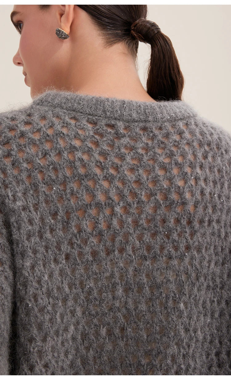 Stylish Crew Neck Crochet Jumper