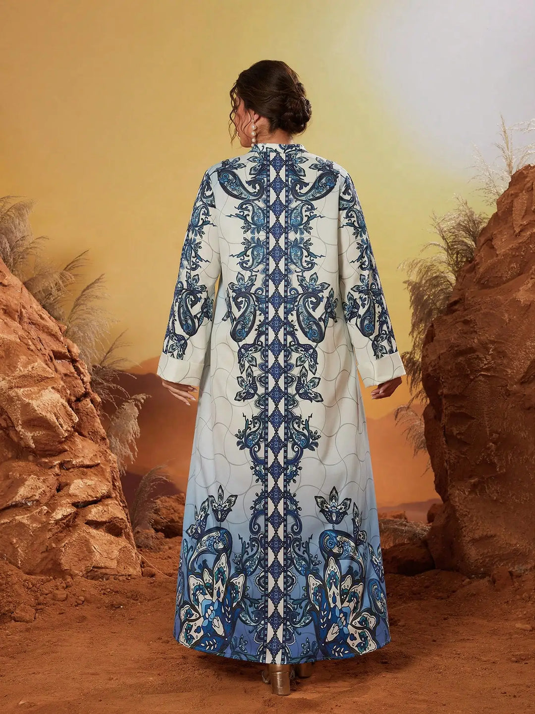 Decorative Stand-up Collar Abaya Dress