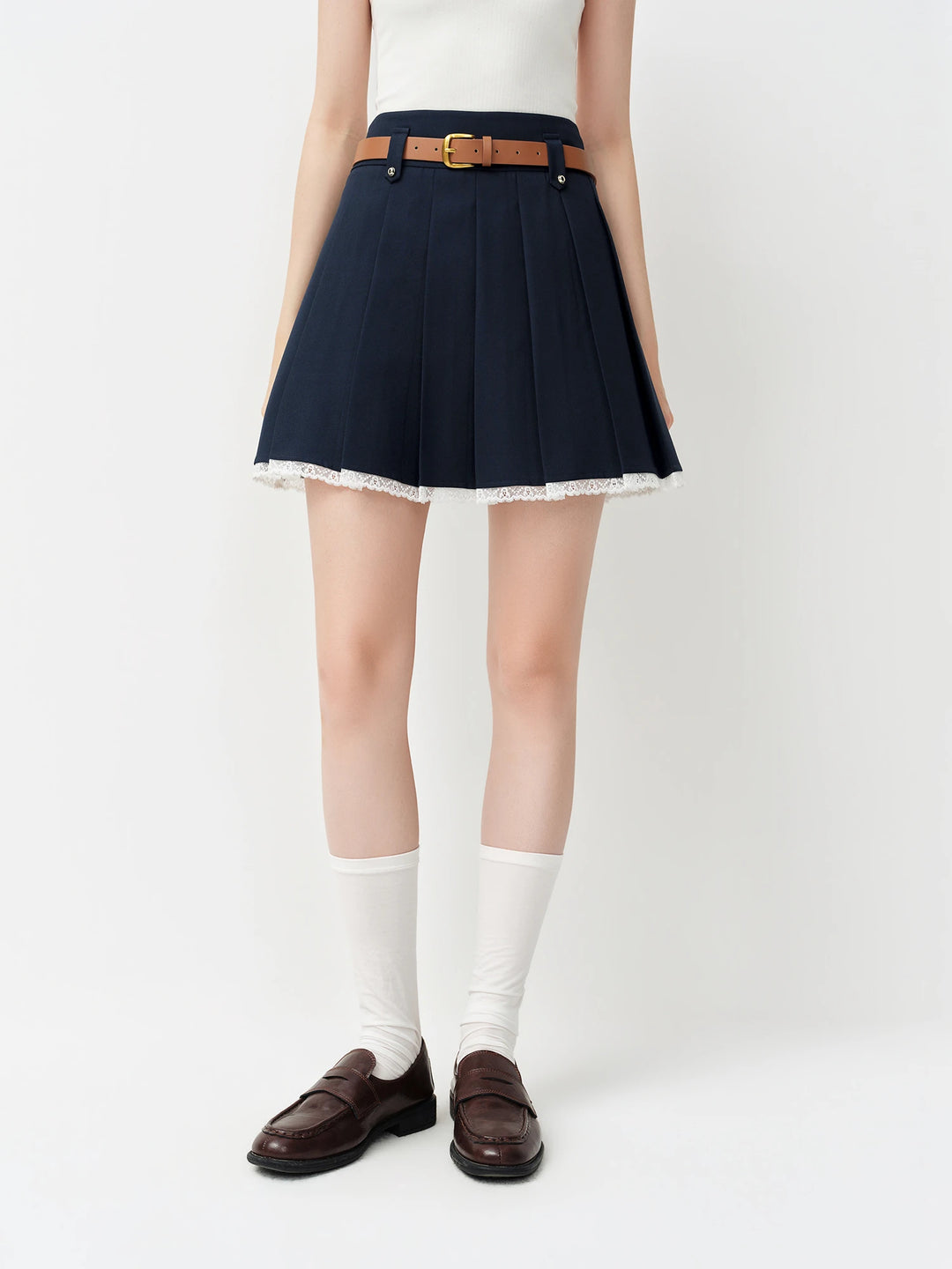 Smart Lace-Trimmed Mini Skirt
