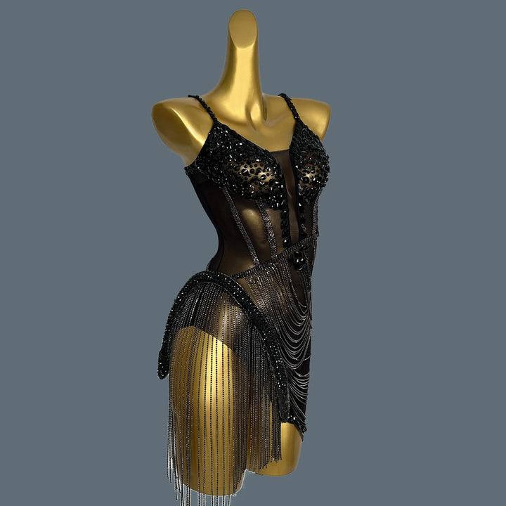 Shiny Crystal Tassel Mini Party Dress