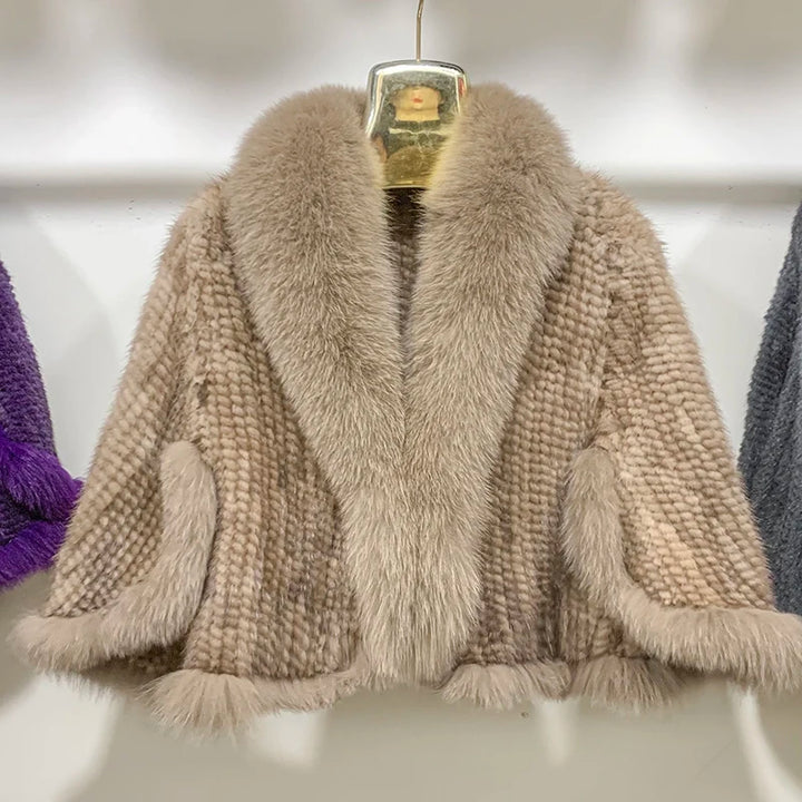 Real Poncho Fur Knitted Shawl