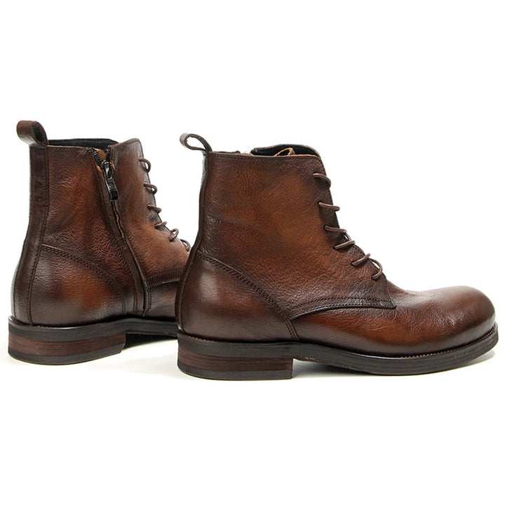 Round Cap Full Grain Leather Ankle Boots