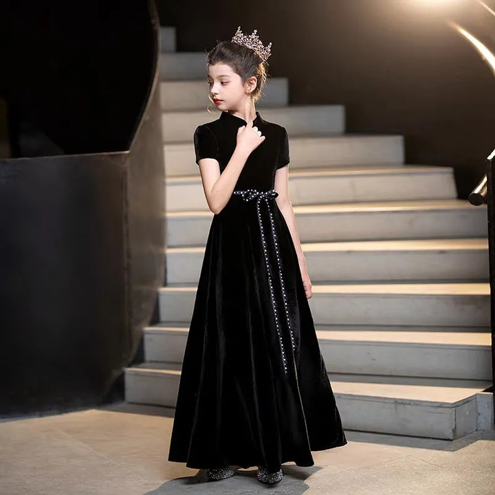Charming Black Velvet Little Princess Dress