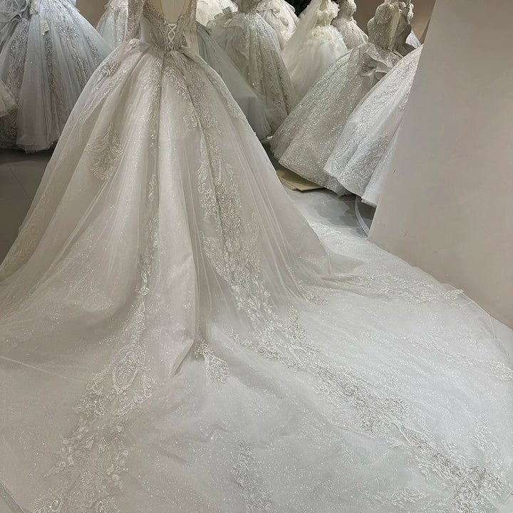 Superbe robe de mariée personnalisée à paillettes, manches longues, dos nu, vente en gros, DW0085