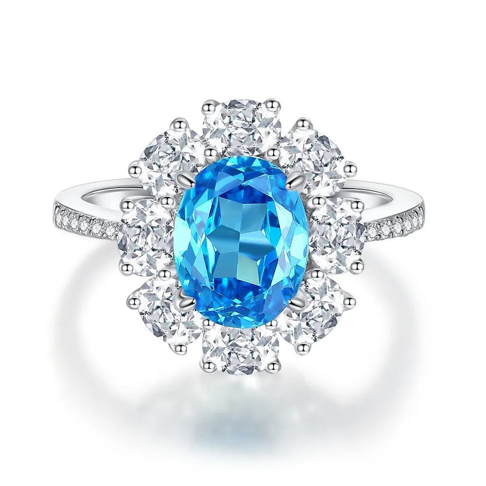 Vintage oval blue sapphire halo diamond ring with pavé band