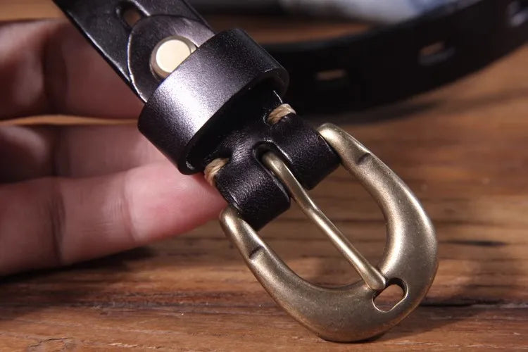 Luxury Copper Button Women's Leather Belt