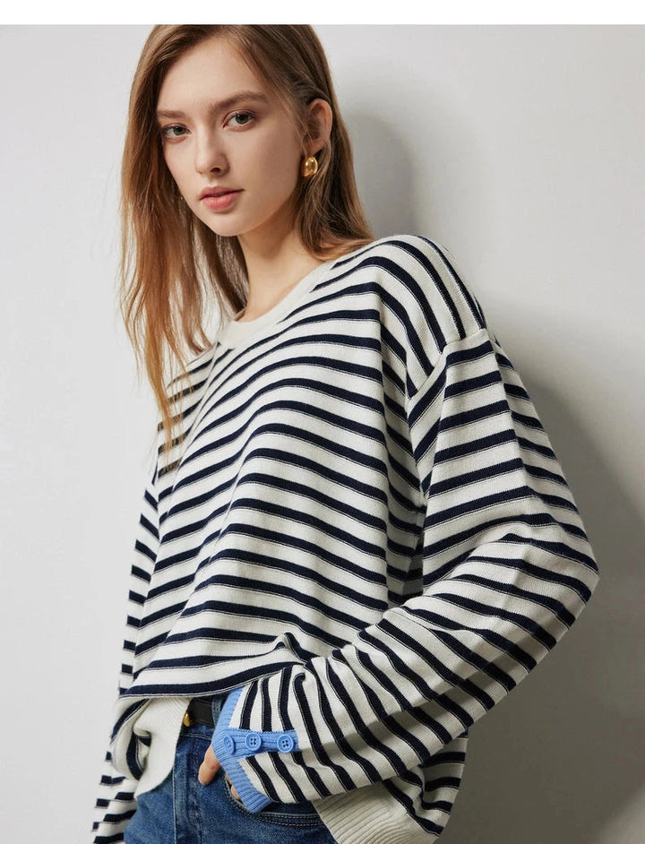 Contrasting Striped Pullover Tops