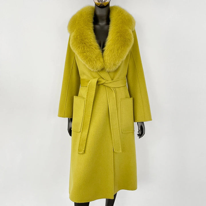 Elegant Natural Wool Fur Long Coat