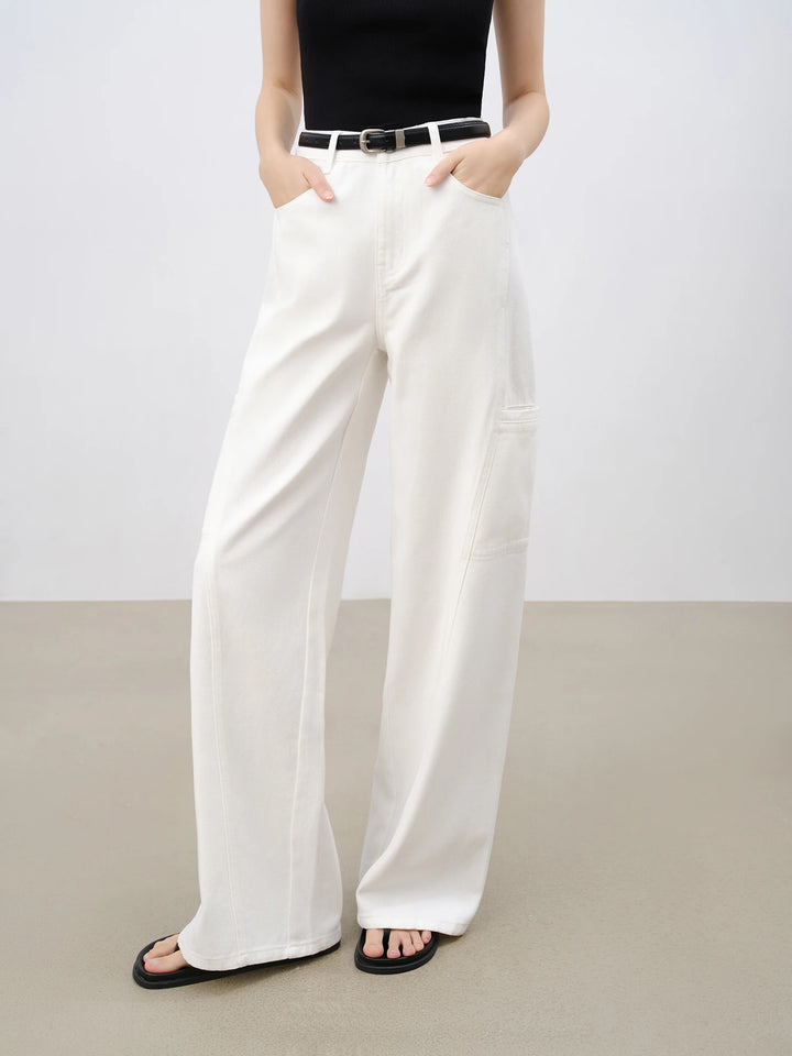 Pantalon cargo blanc élégant et ample pour femme