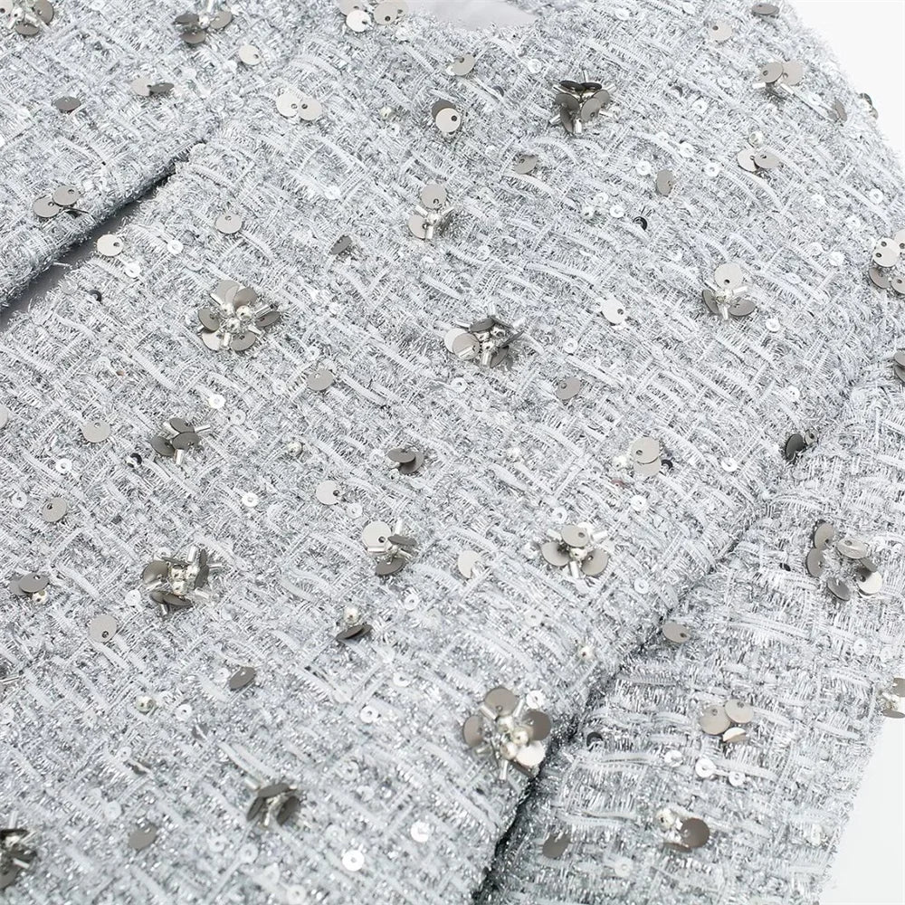 Fancy Beaded Detailing Casual Coat