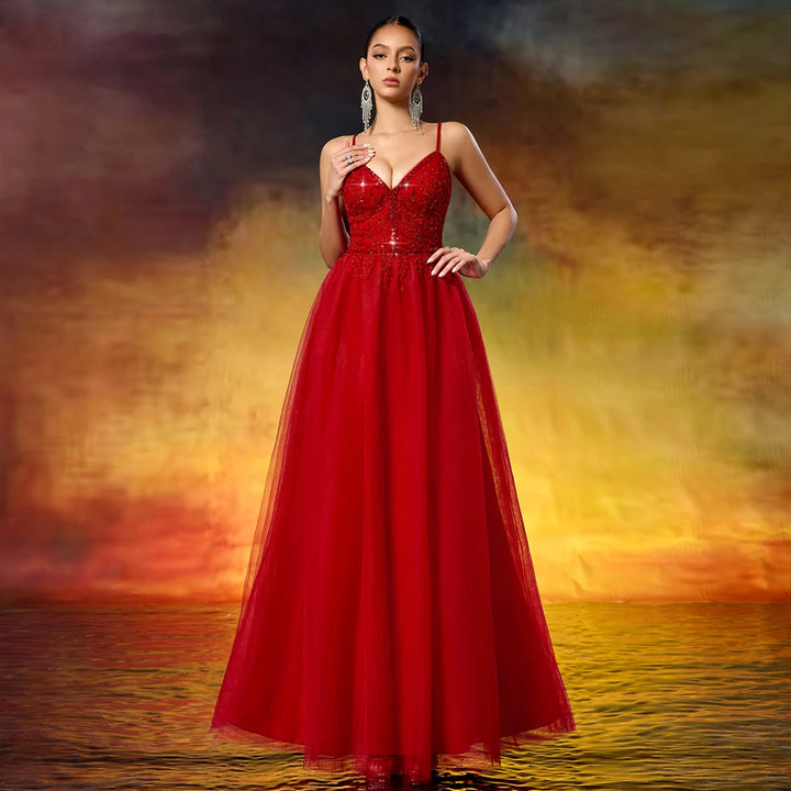Sophisticated Beaded Tulle Evening Gown