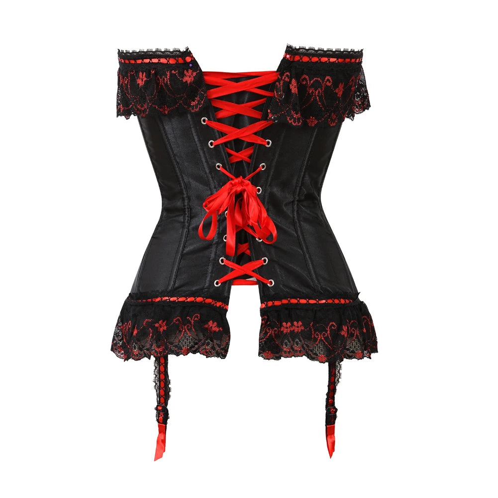 Lace Trim Steampunk Corset With Skirt