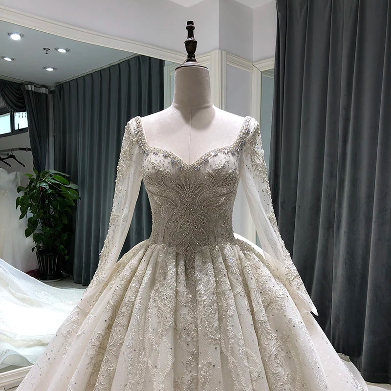 Appliques Long Sleeve Beading Bridal Ball Gown