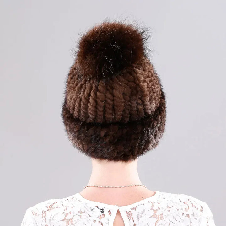 Luxury Fur Pompom Knitted Beanie Cap