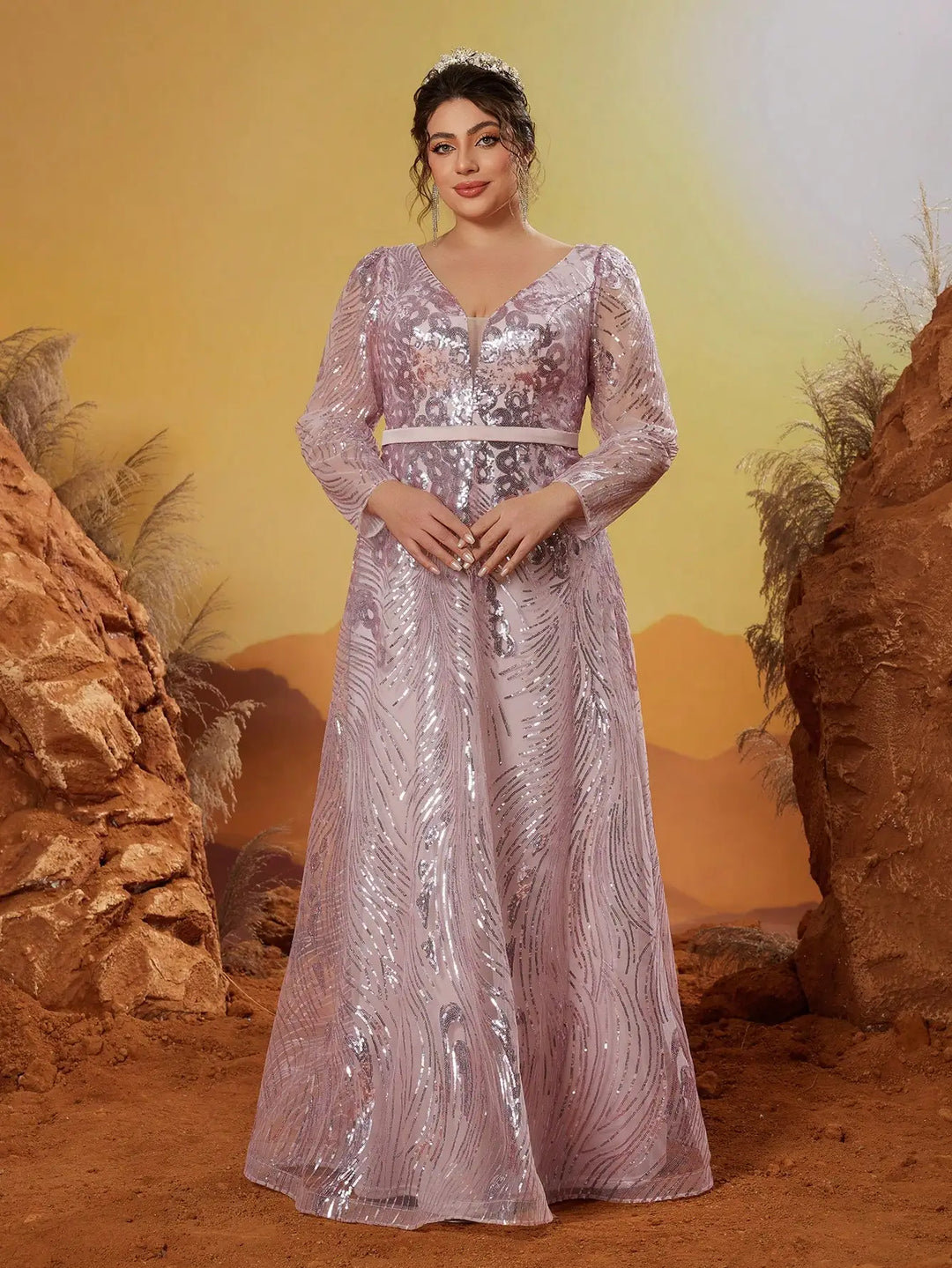 Noble V-neck Plus Size Women's Flowing Dress