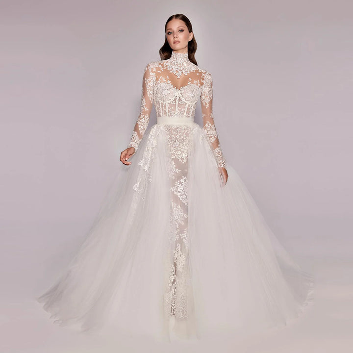 Cultured Romantic High Neck Bridal Couture