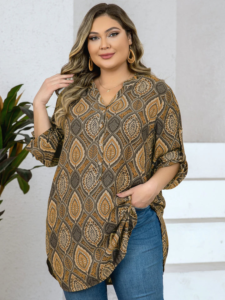 Plus-Size Cuffed Sleeves Top