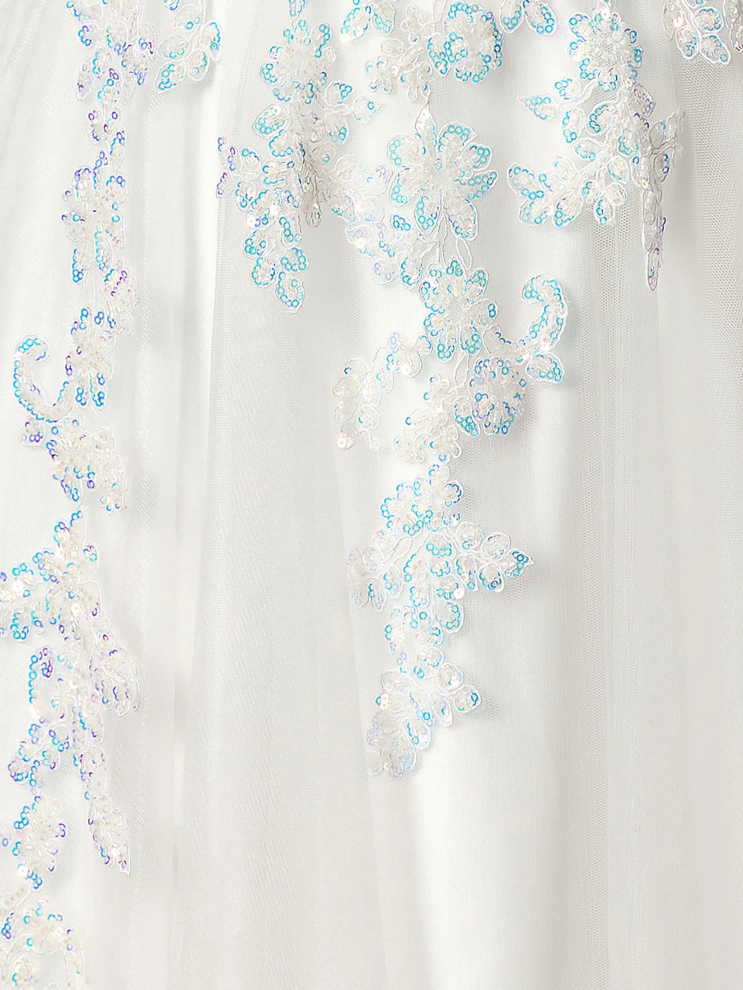 White embroidered lace bridal dress with floral appliqué detail