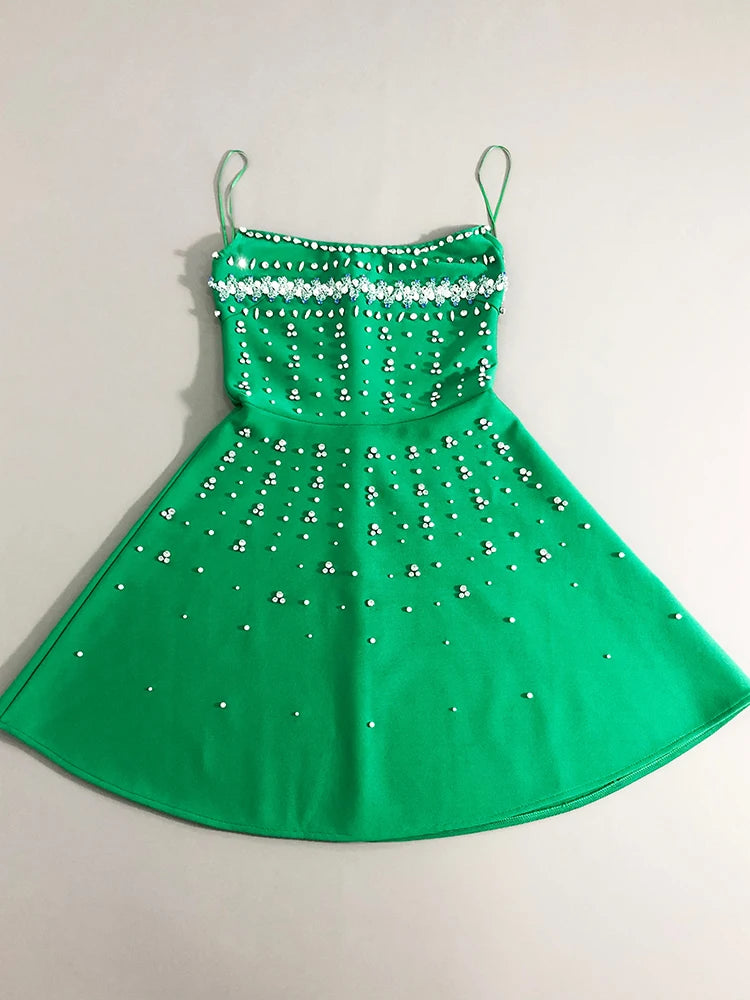 Embellished Rhinestones Mini Dress