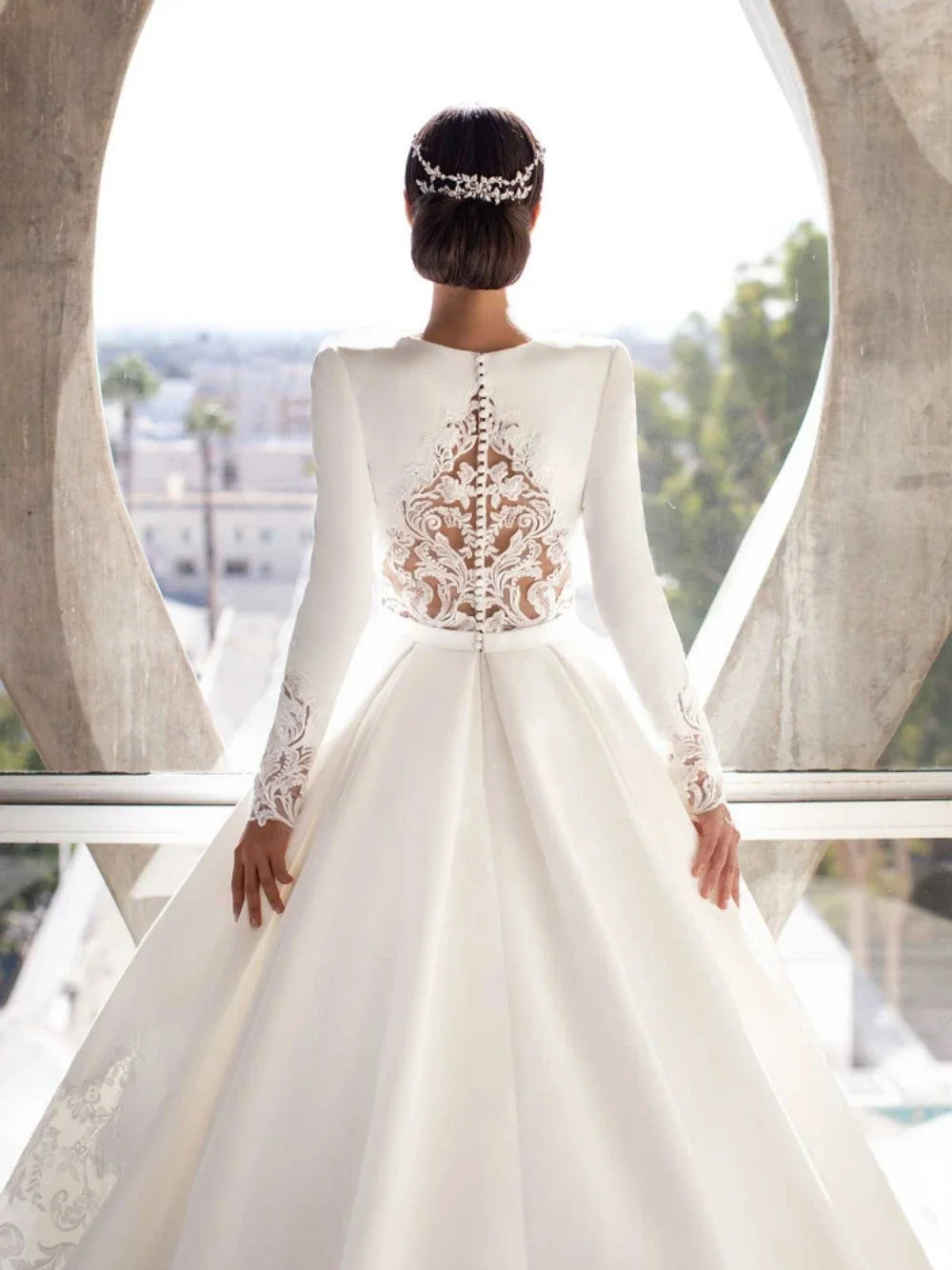 Graceful Appliqued Satin Wedding Dress