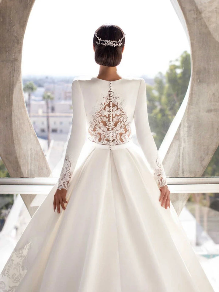 Graceful Appliqued Satin Wedding Dress