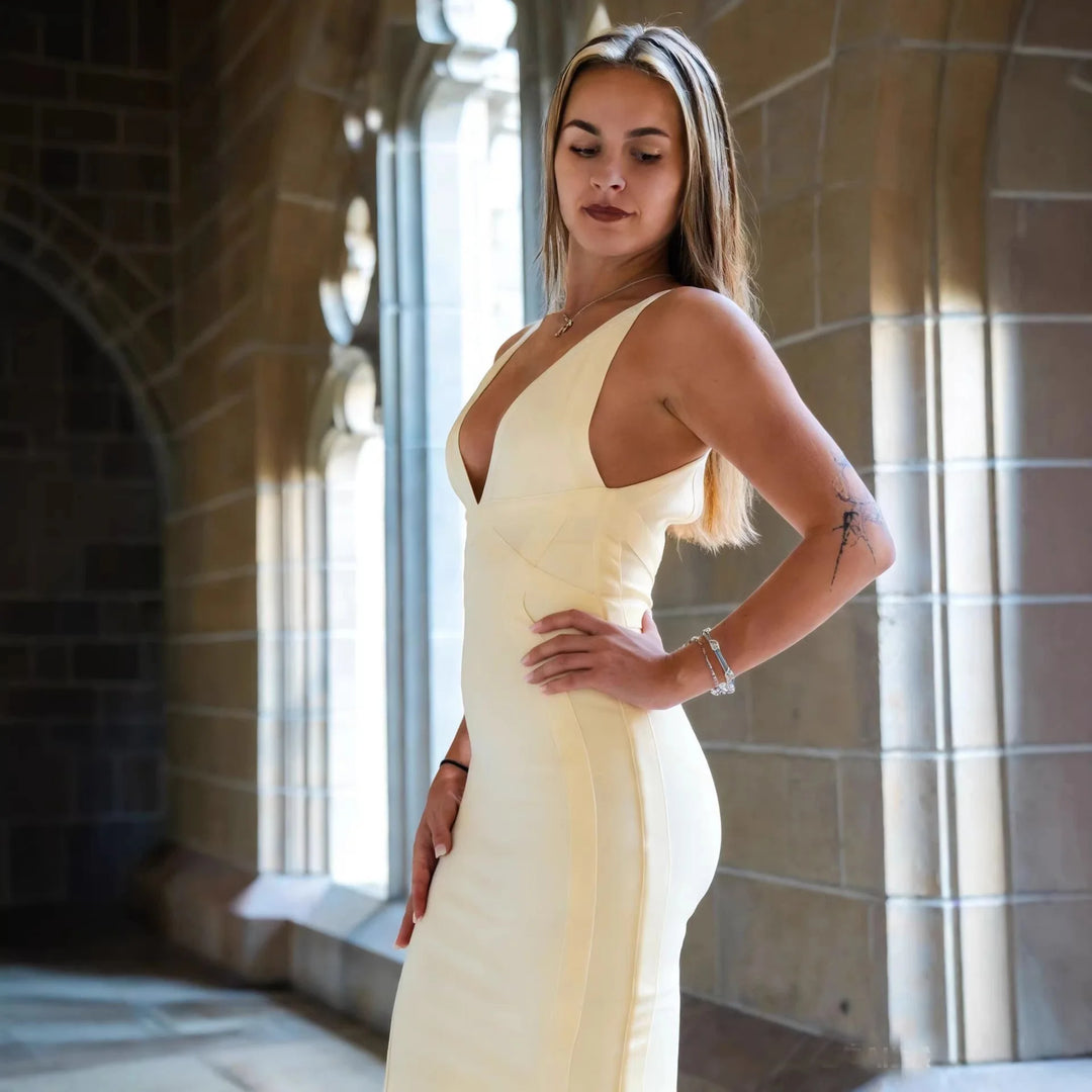 Lovely Plunge V-Bustier Evening Dress