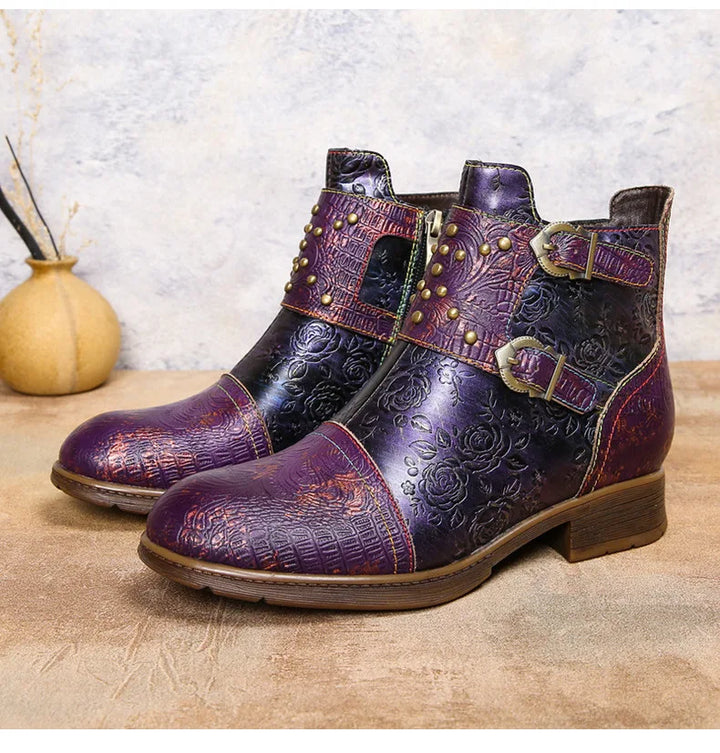 Riveted Belt Buckle Embossed Boots