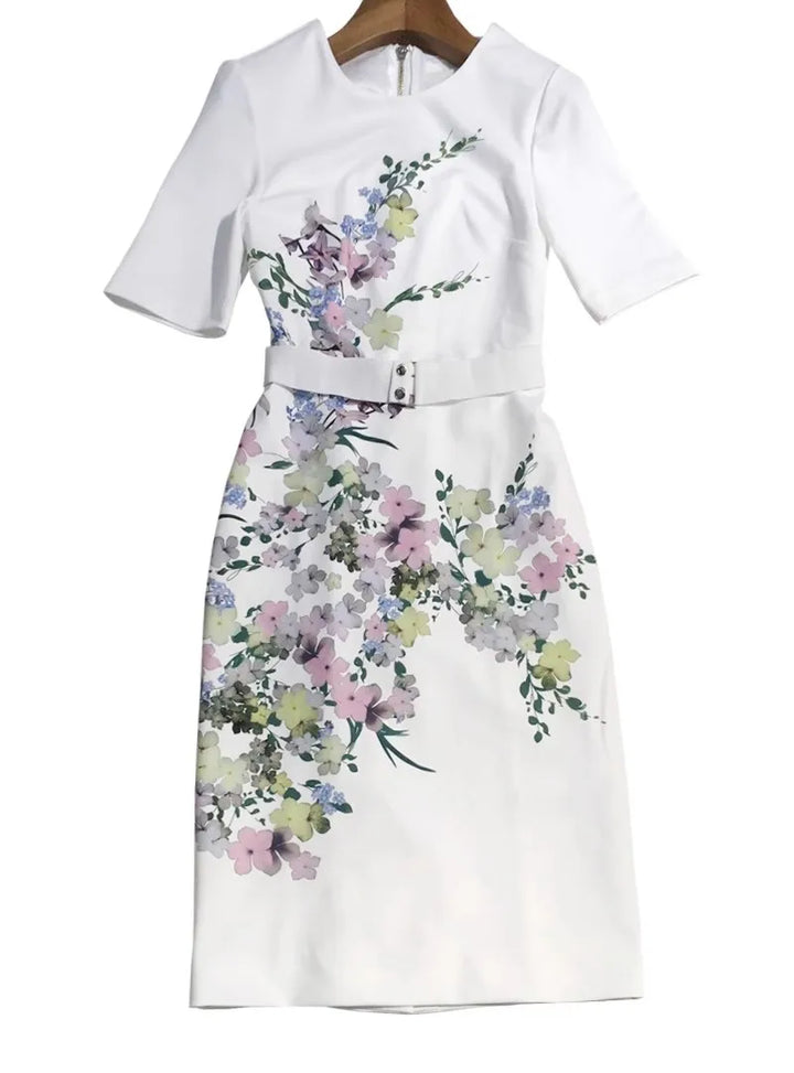 Spring Blossoms Short-Sleeved Formal Dress