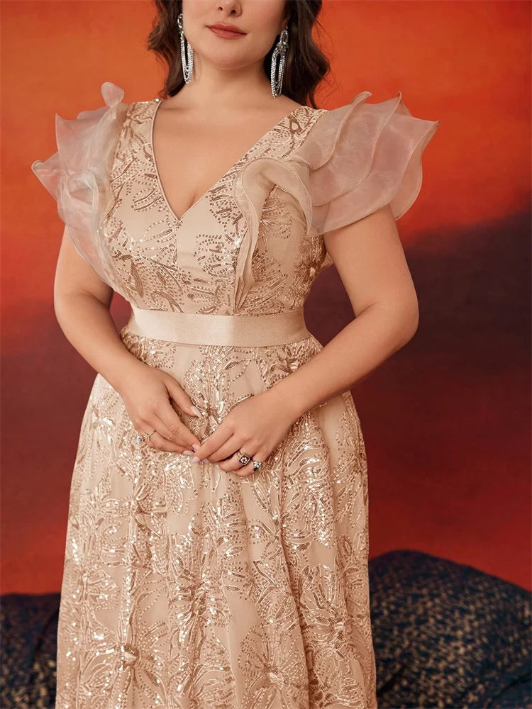 Sophisticated V-Neck Plus Size Women's Gown