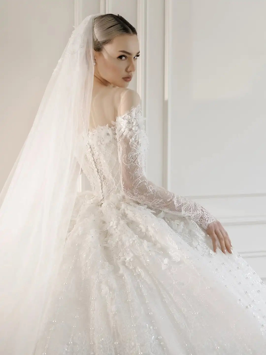 Alluring Beaded O-Neck Bridal Dress