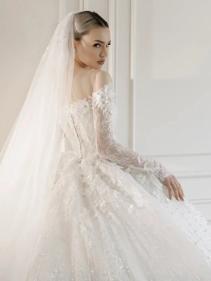 Alluring Beaded O-Neck Bridal Dress