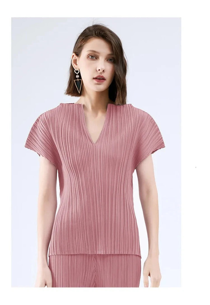 Small V-Neck Pleated Tops