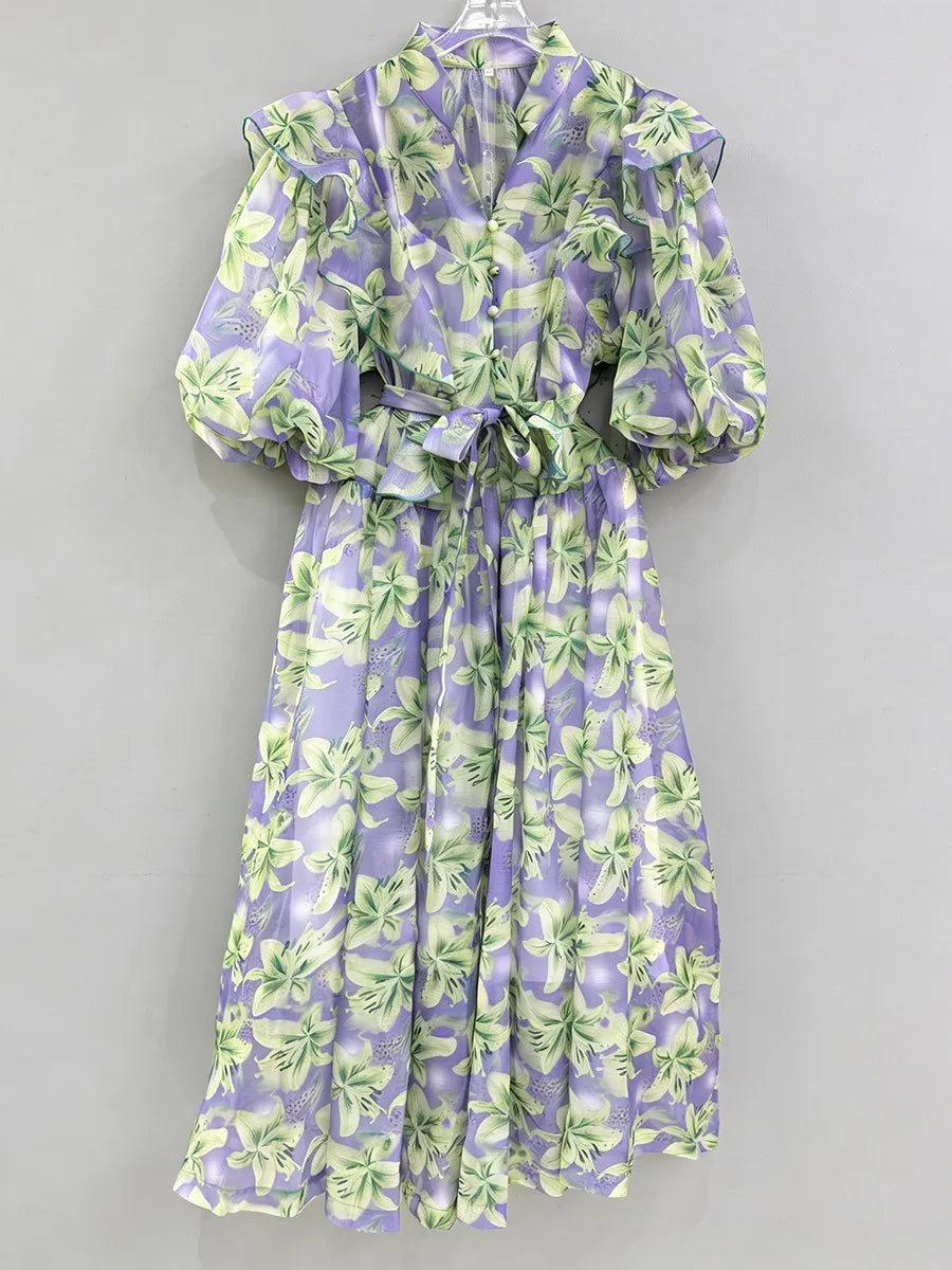 Refined Spliced Ruffles Loose Dress