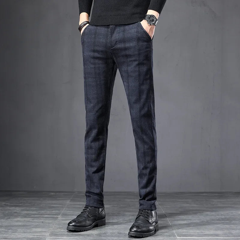 Brushed Plaid Casual Pants