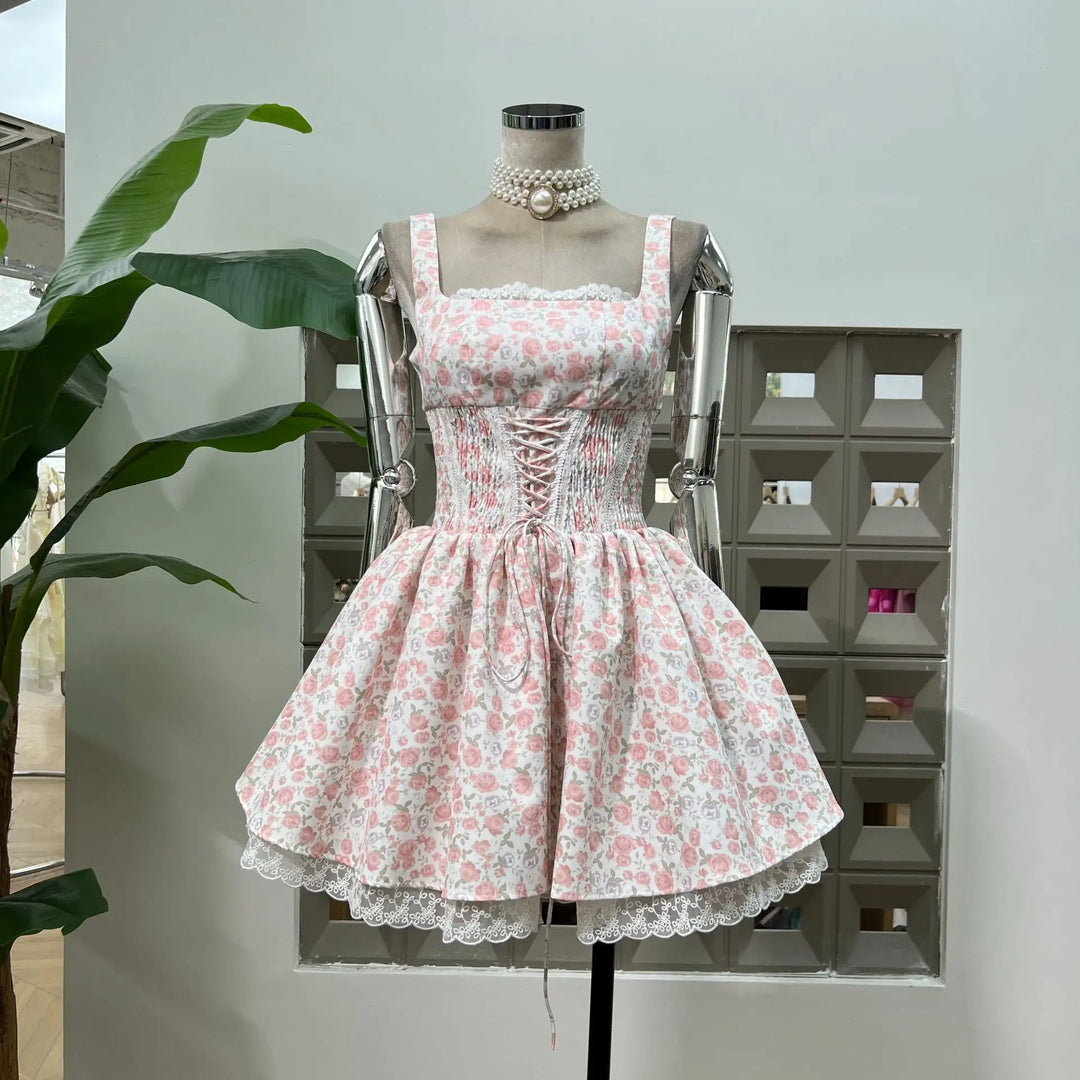 Elegant Flounce Lace Trim Mini Dress