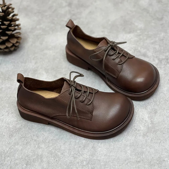 Smart Retro Leather Lace-Up Casual Pumps