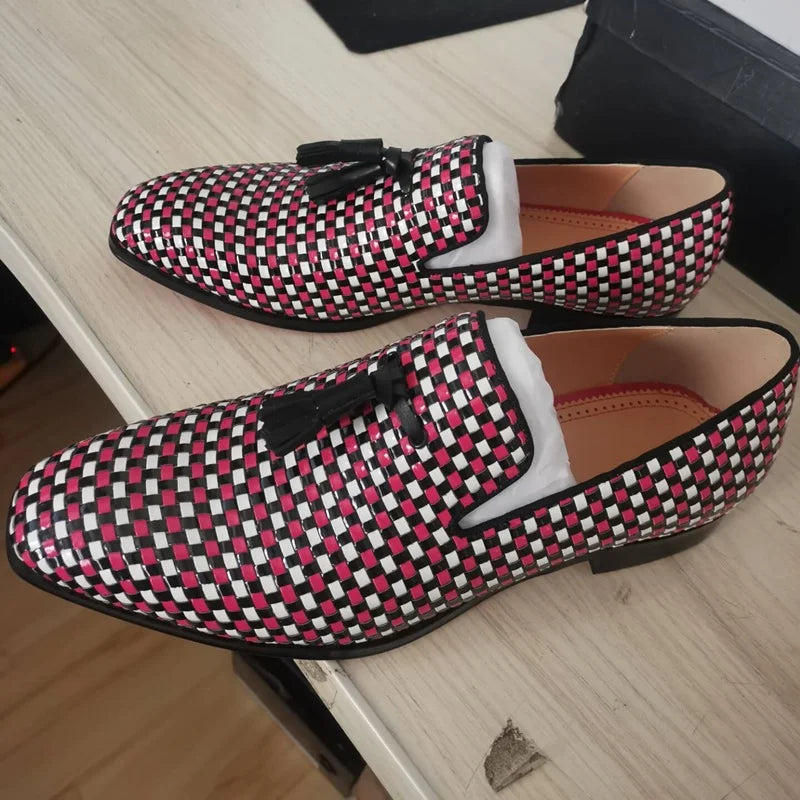 Sleek Woven Pattern Tassel Loafers