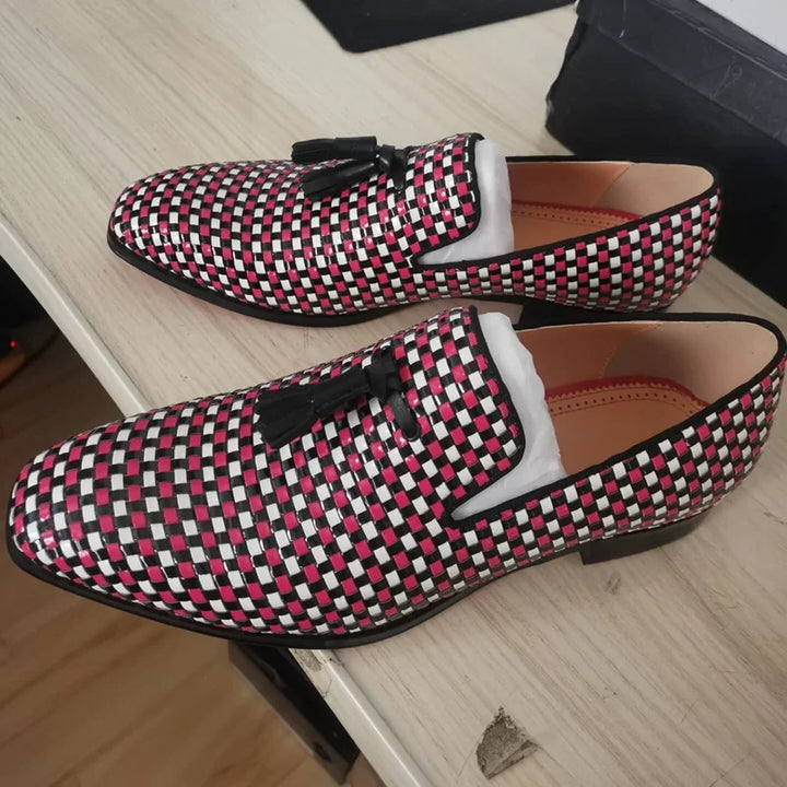 Sleek Woven Pattern Tassel Loafers