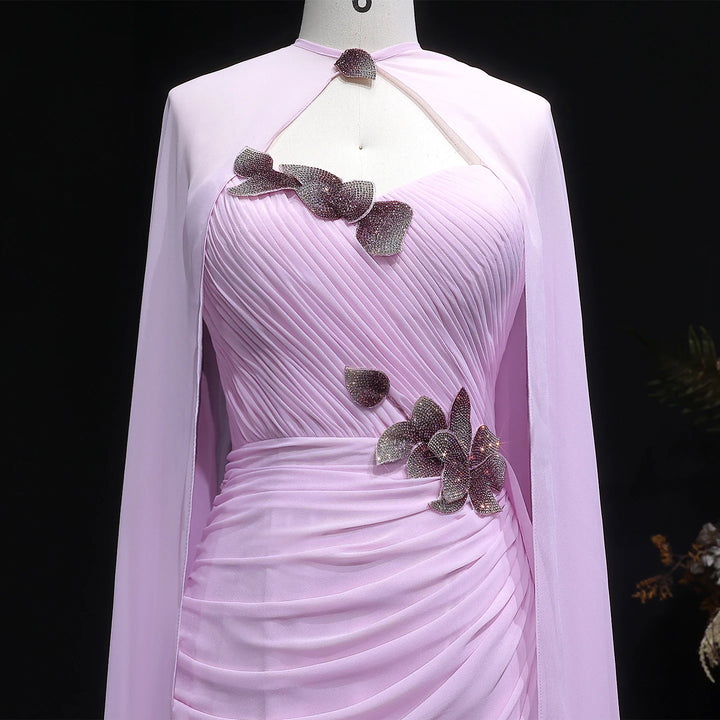 Elegant Cape Draped Beaded Evening Dress