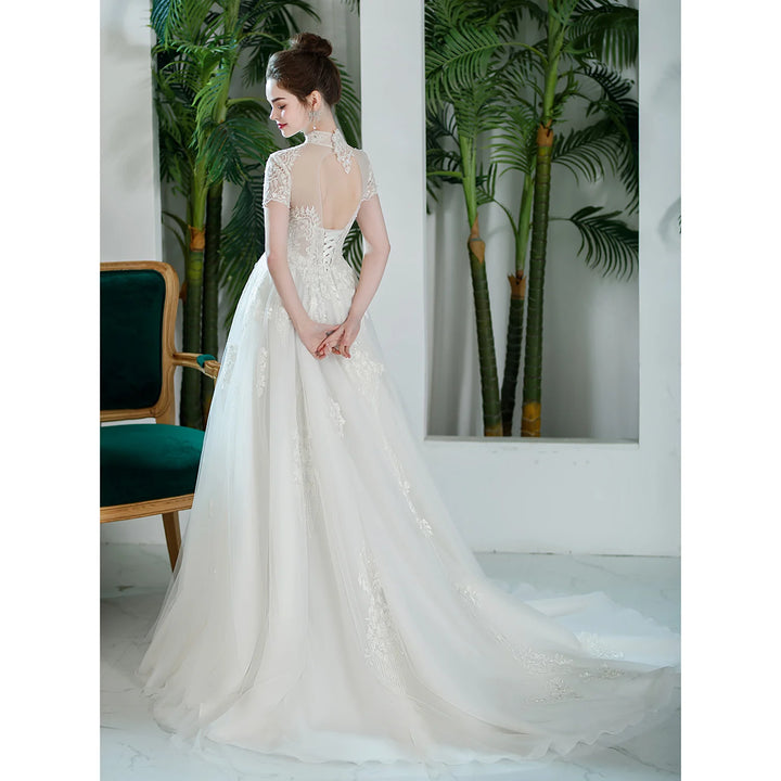 High Neckline Beaded Wedding Dress