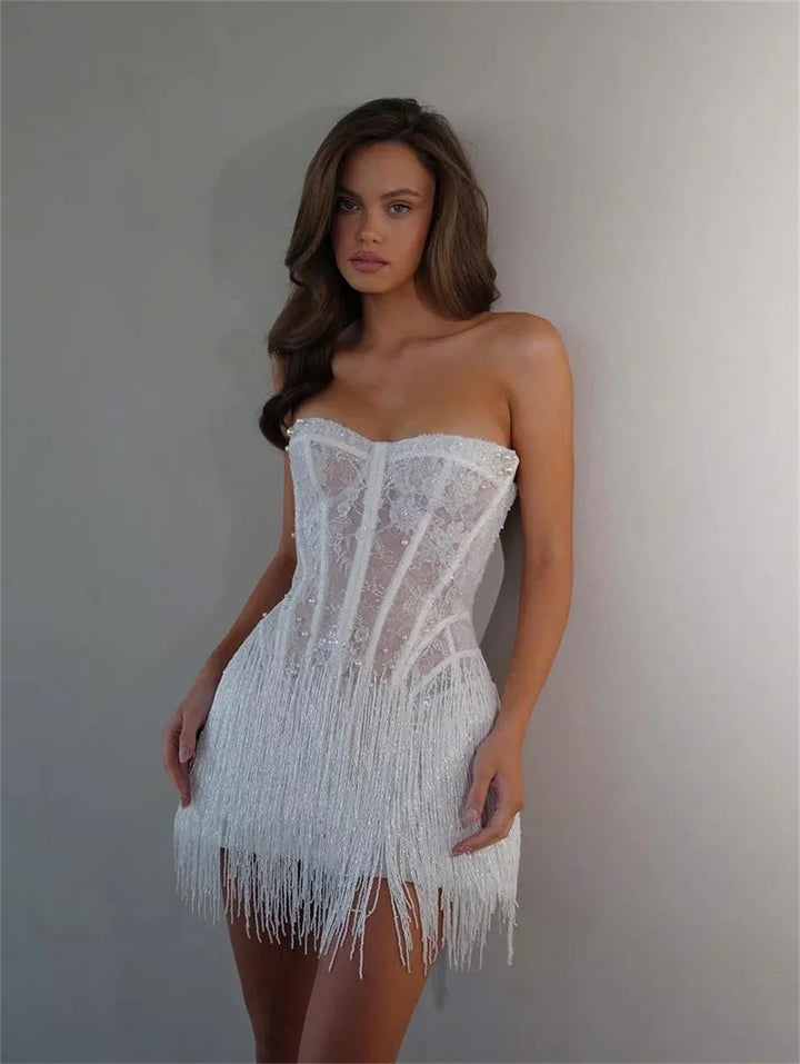 Sophisticated Lace Tassel Mini Bride Dress
