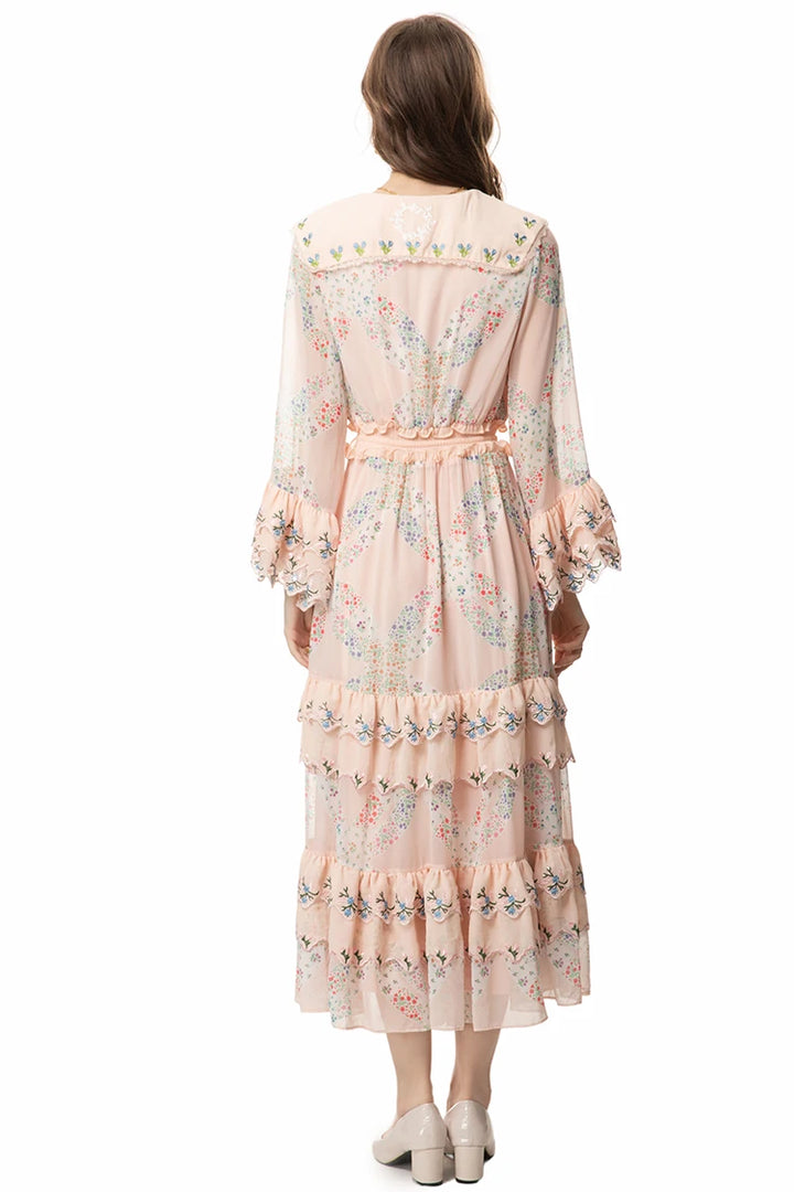 Cascading Ruffle Embroidery Dress