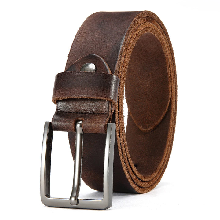 Antique Metal Buckle Cowhide Leather Belt