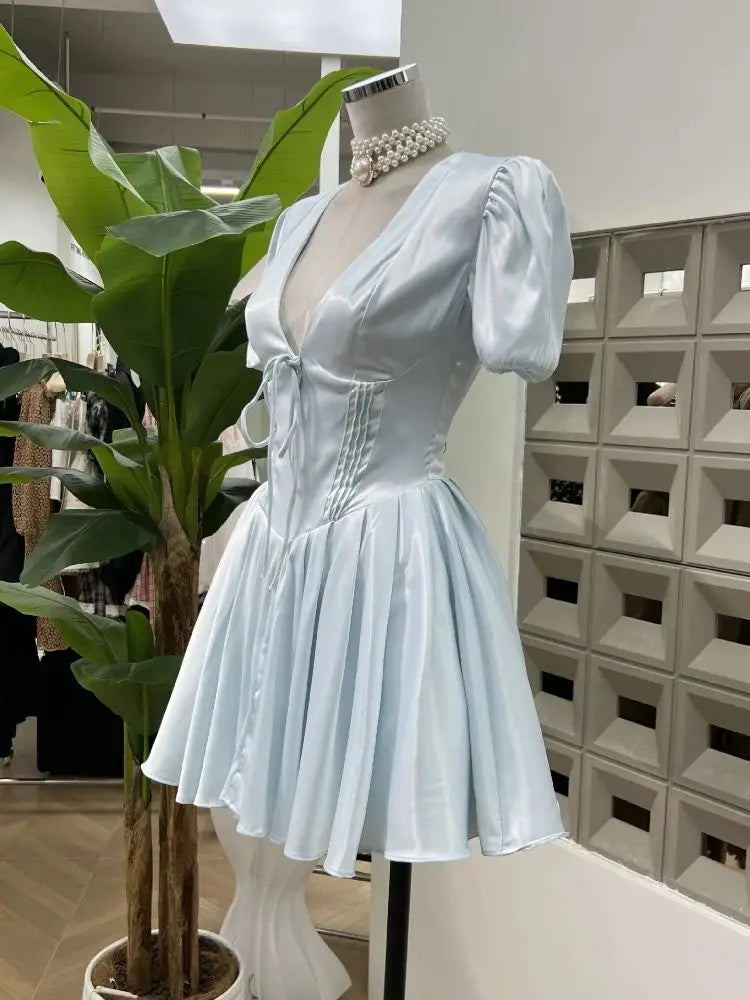 Stylish Satin Low Cut Mini Cocktail Dress
