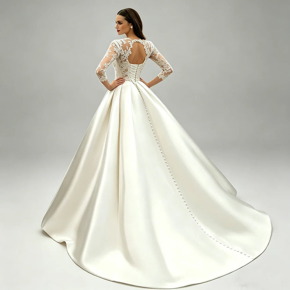 Elegant Pockets Illusion Wedding Gown