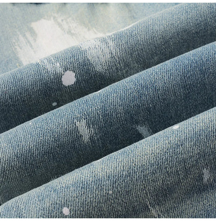 Stylish Distressed Painted Denim Jeans Pants