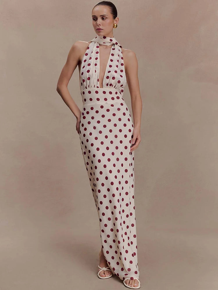 Classic Halter Deep V Neck Dress